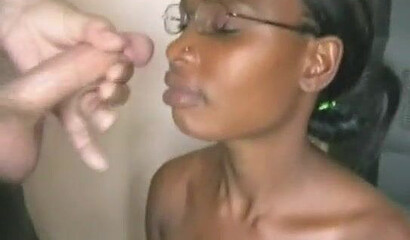 Ebony Librarian's Secret: Swallowing a White Guy's Load