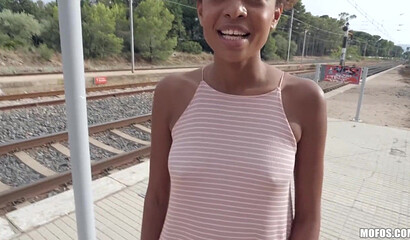 Teen Ebony's Horny White Cock Filled Delight