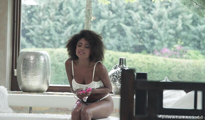 Curly black girl fucks in the ass with her white lover